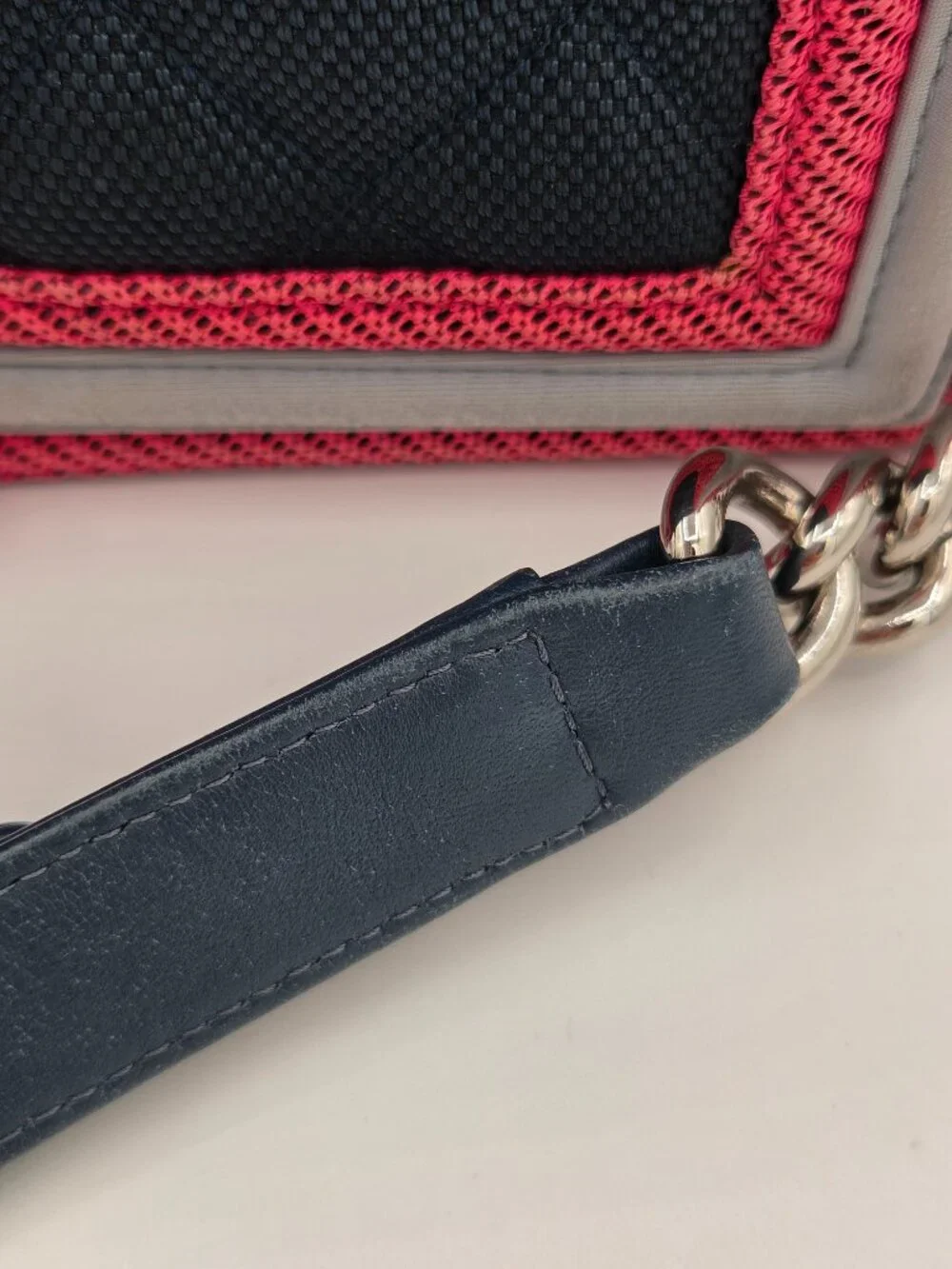 Chanel Medium Fluo Boy Flap Bag – Navy Quilted Canvas | Fuchsia & Grey Trim